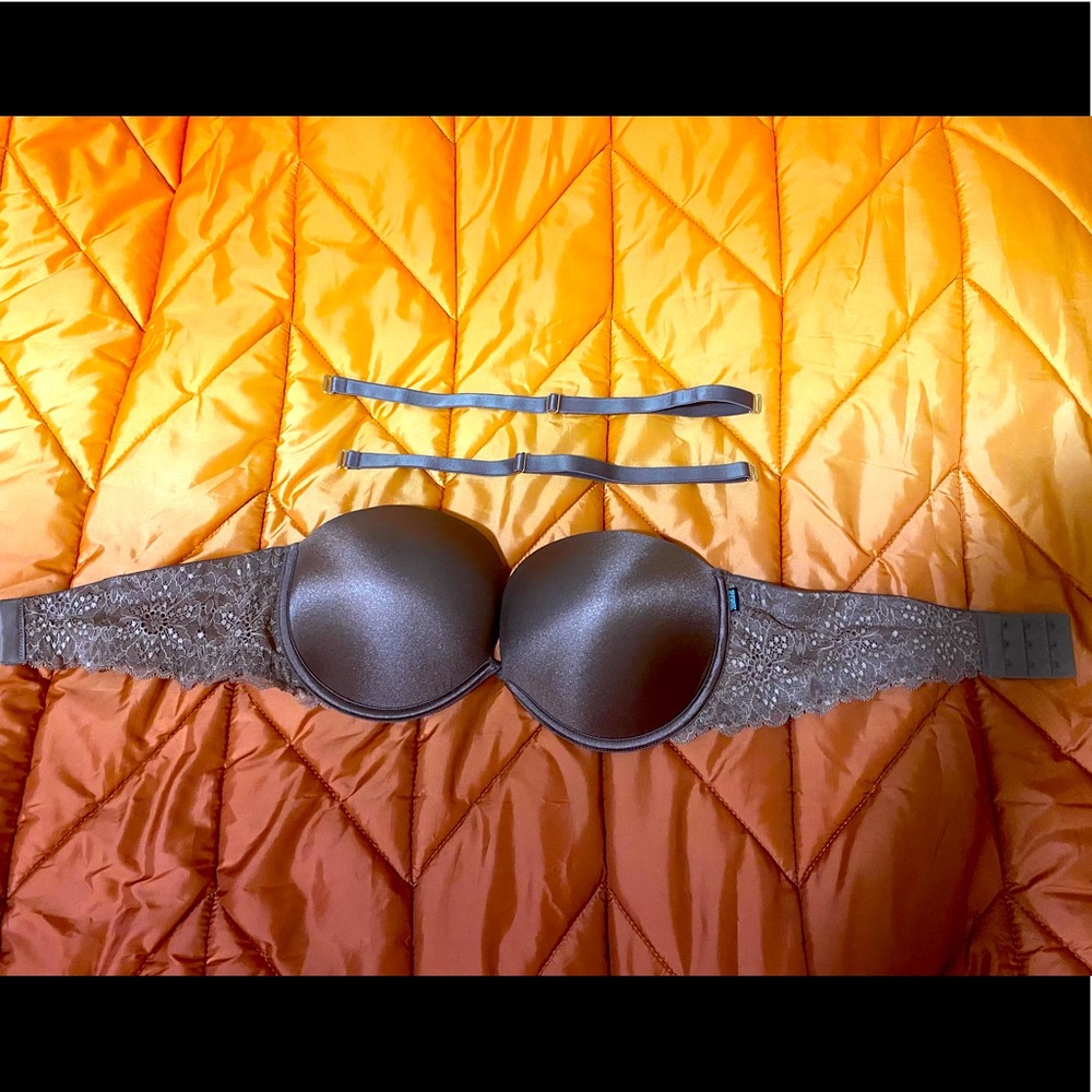 Pink Bronze shimmer strapless plunge bra by PINK